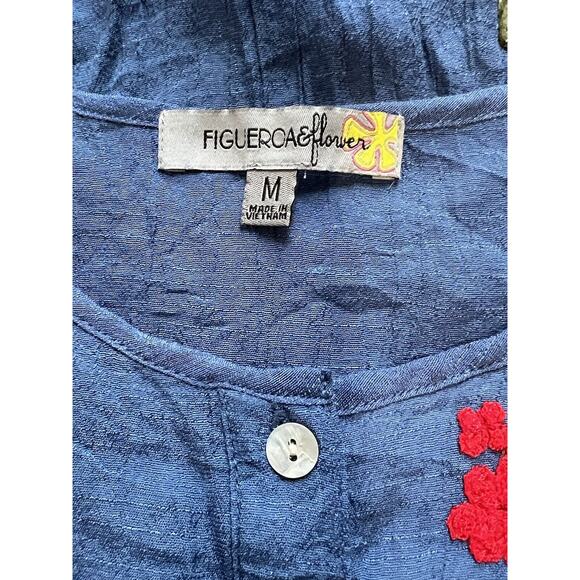 Figueroa & Flower Womens Embroidered Boho Shift Dress Medium No Belt - Picture 3 of 6